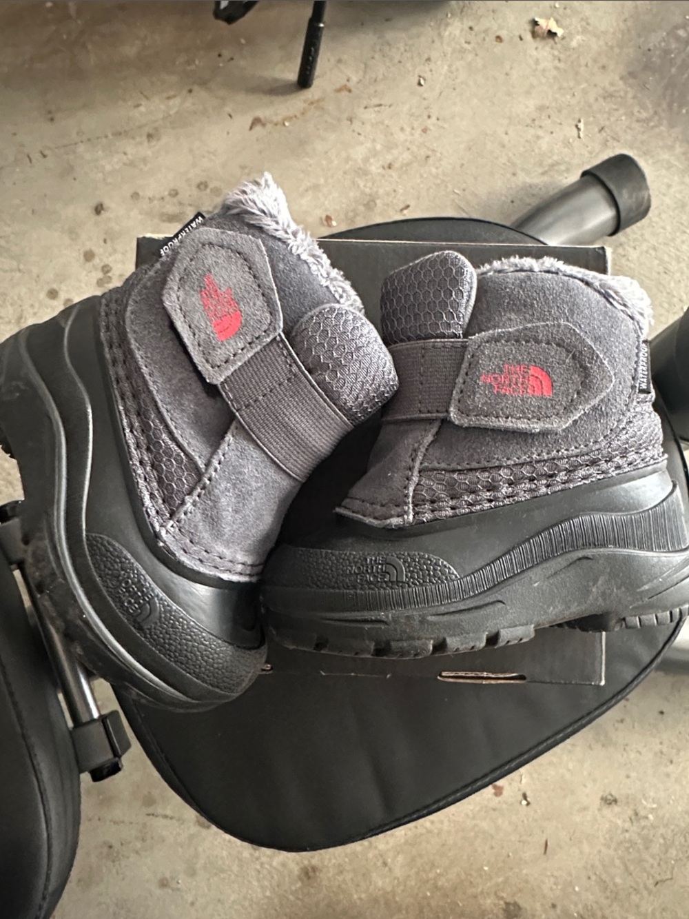 The North Face Kids Gray Winter Boots with Pink Logo